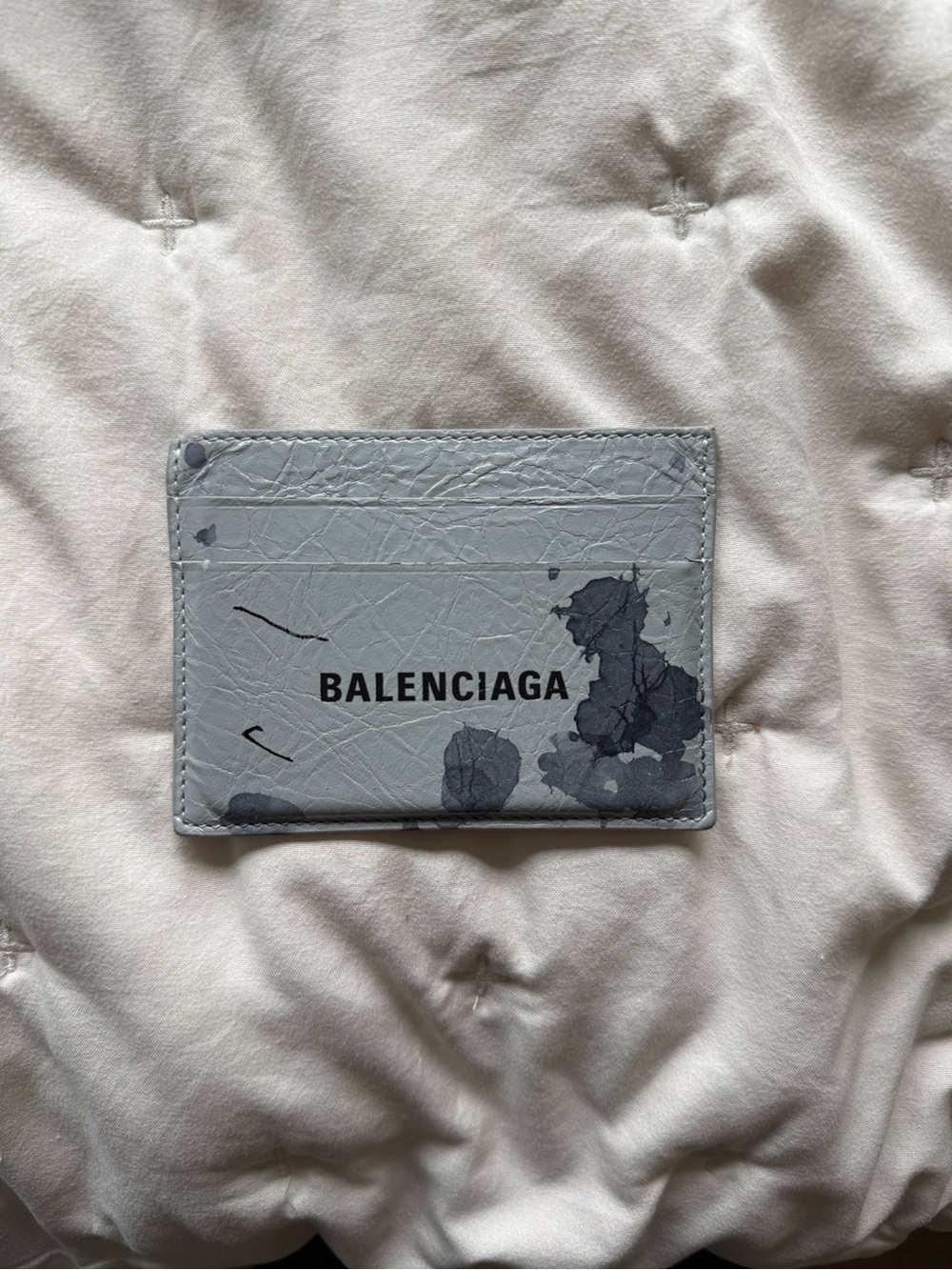 Balenciaga Gray Leather Cardholder with Black Paint Detail